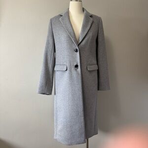 LOFT Classic Single Breasted Gray Trench Wool Blend Coat SZ XS
